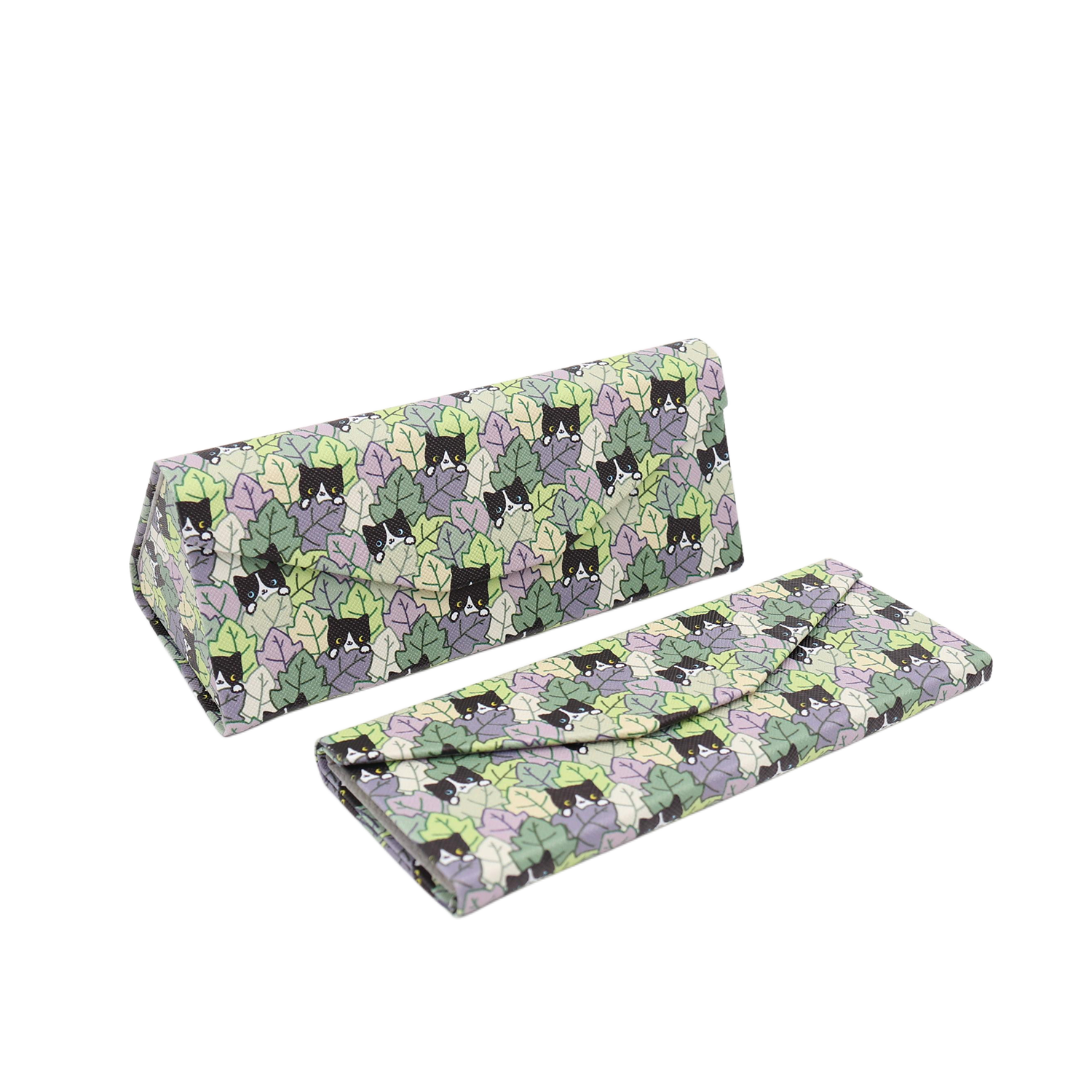 Cat Hide and Seek Print Glasses Case - Vegan Leather Magic Folding Hard Case