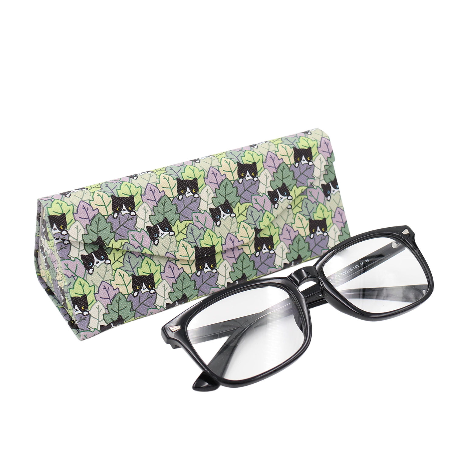 Cat Hide and Seek Print Glasses Case - Vegan Leather Magic Folding Hard Case