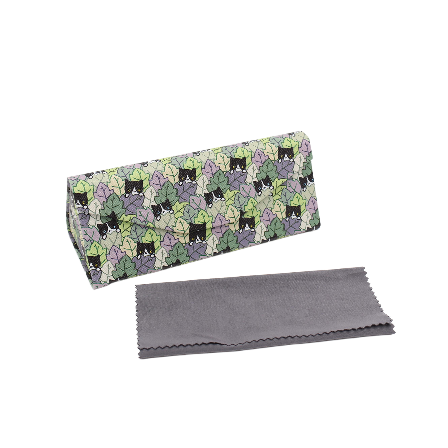 Cat Hide and Seek Print Glasses Case - Vegan Leather Magic Folding Hard Case