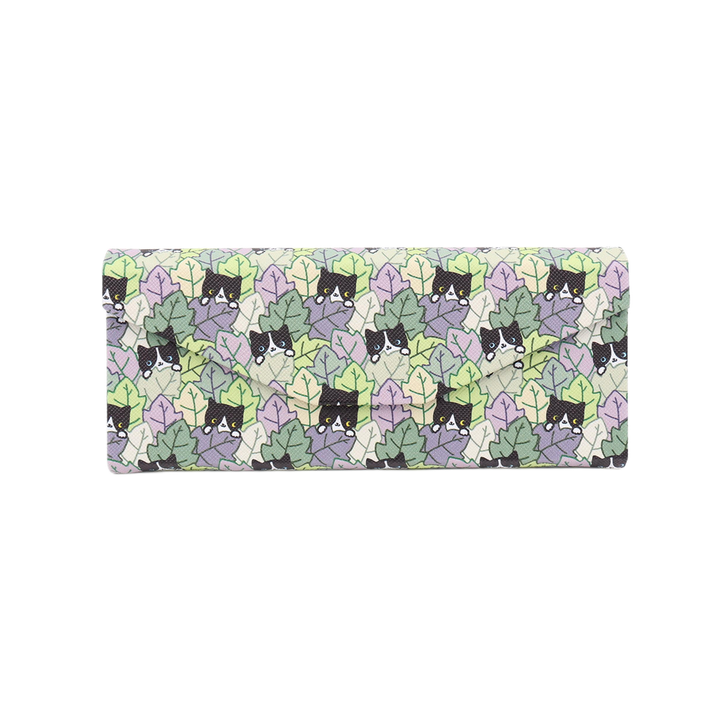 Cat Hide and Seek Print Glasses Case - Vegan Leather Magic Folding Hard Case