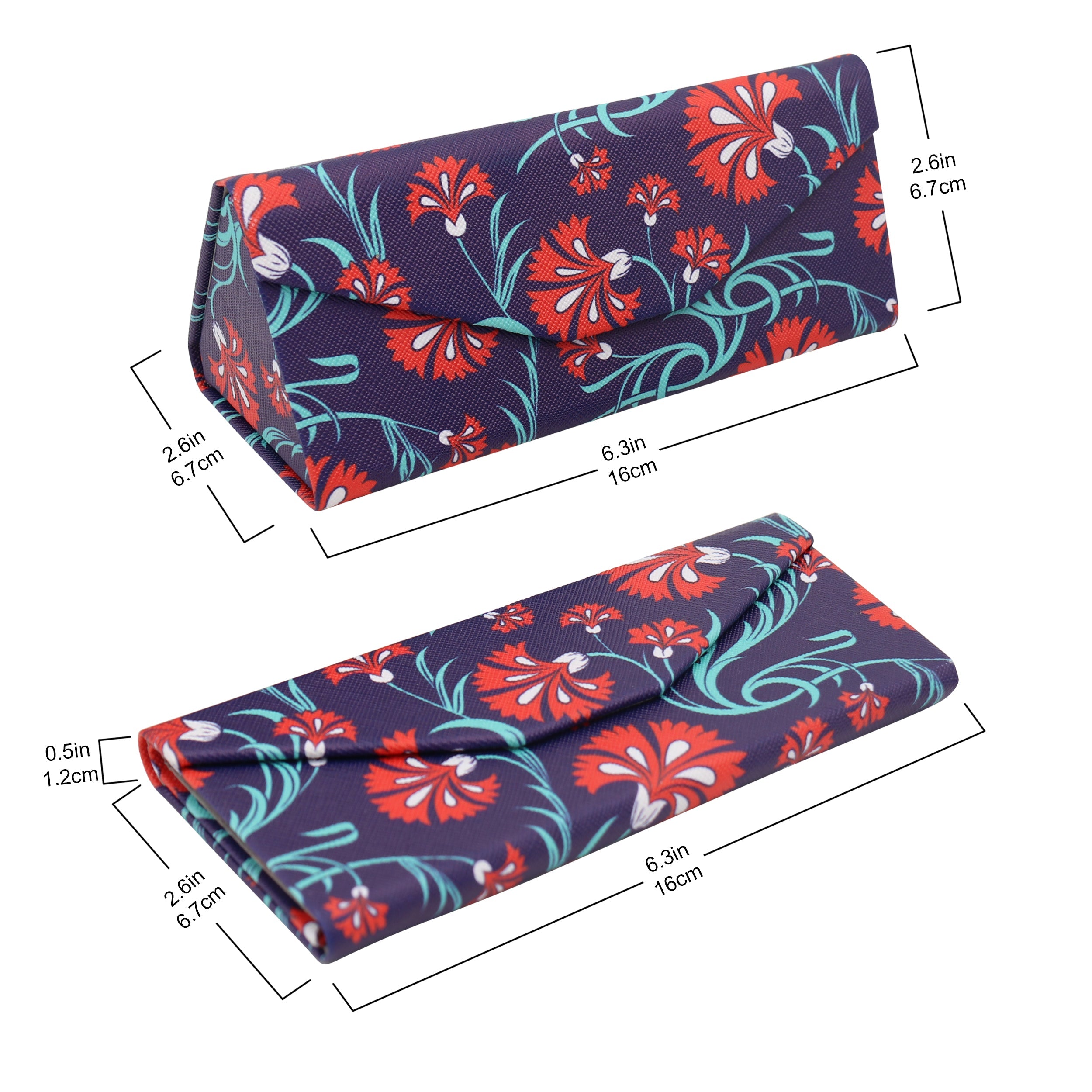 Carnation Glasses Case - Vegan Leather Flower Eyewear Folding Hard Shell Case