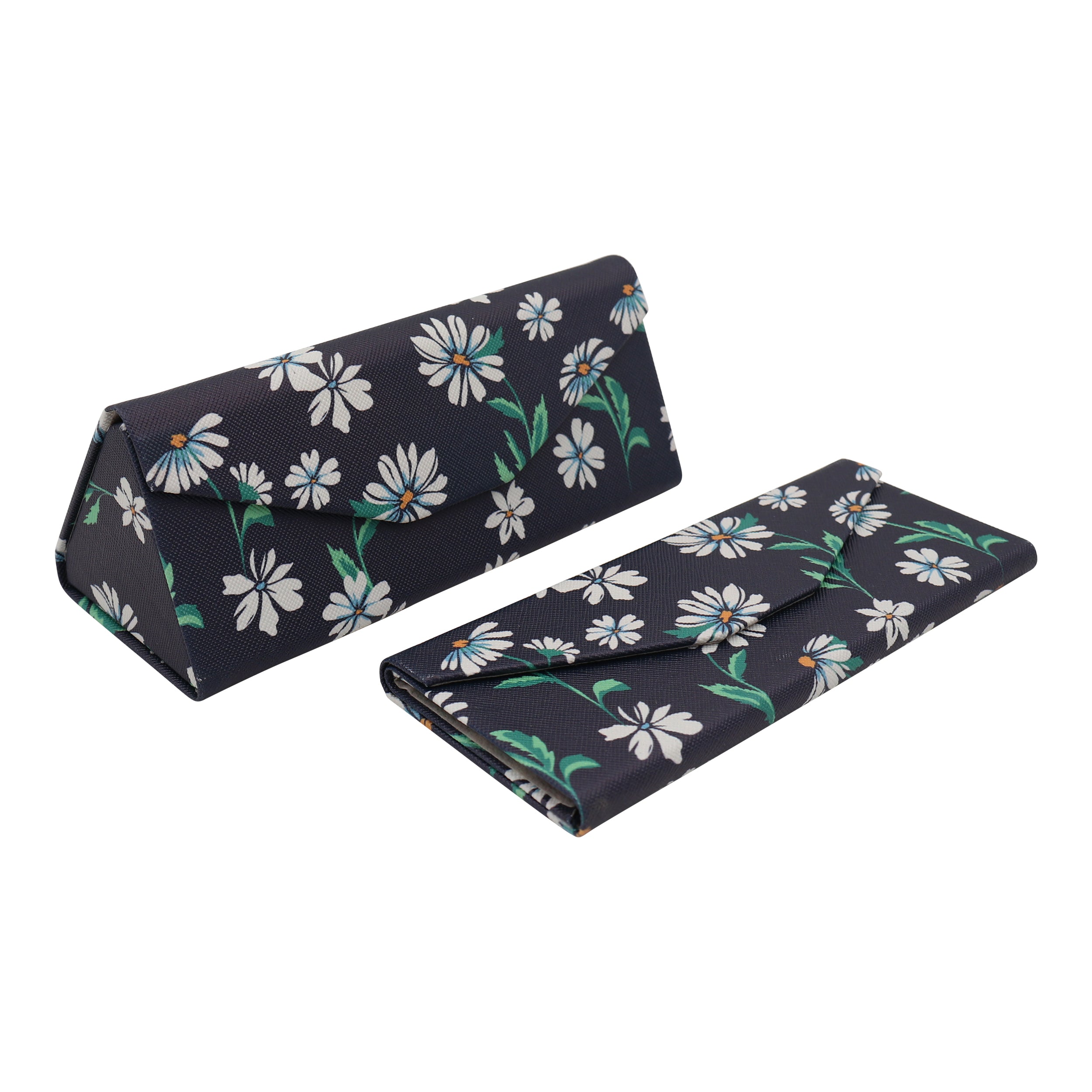 Chamomile Glasses Case - Vegan Leather Flower Eyewear Folding Hard Shell Case