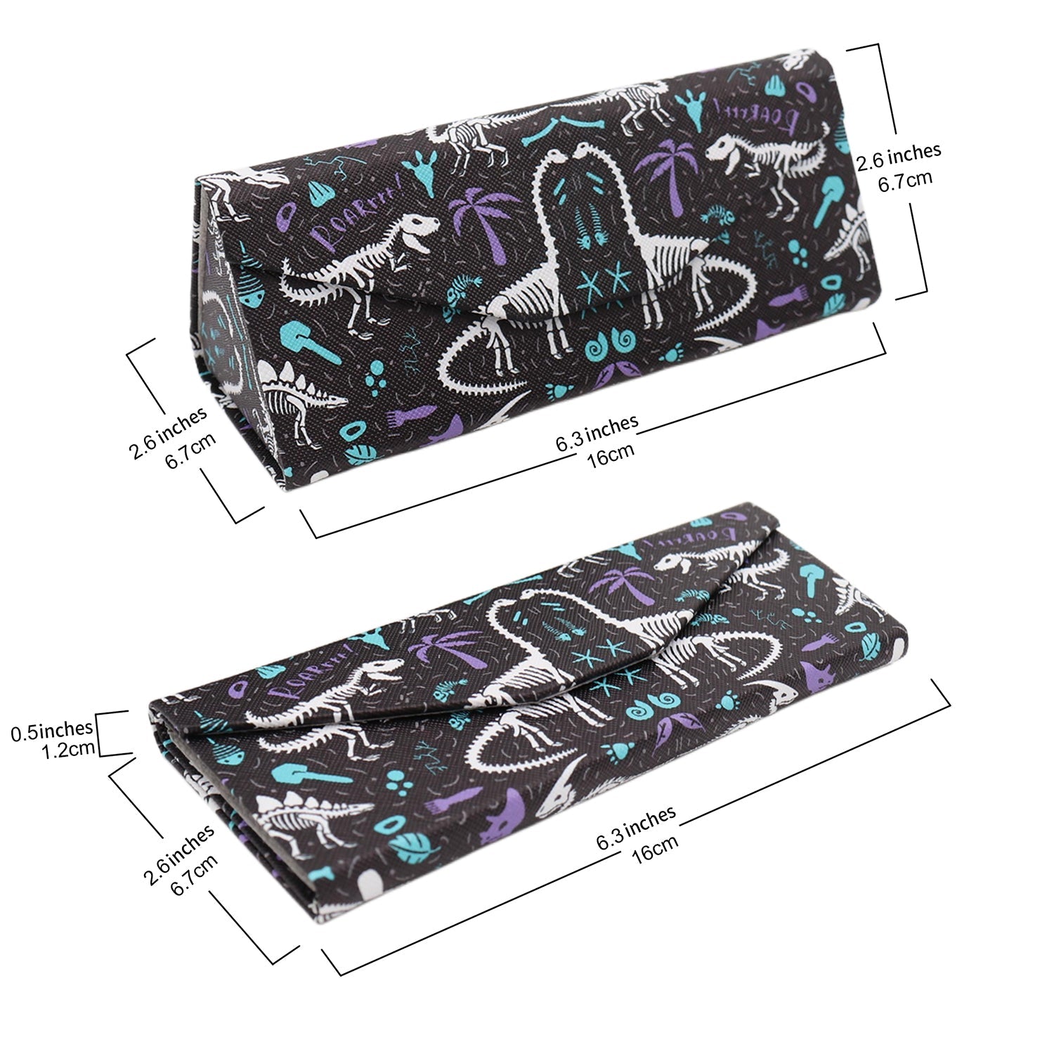 Dinosaur Fossils Print Glasses Case - Vegan Leather Magic Folding Hard Case