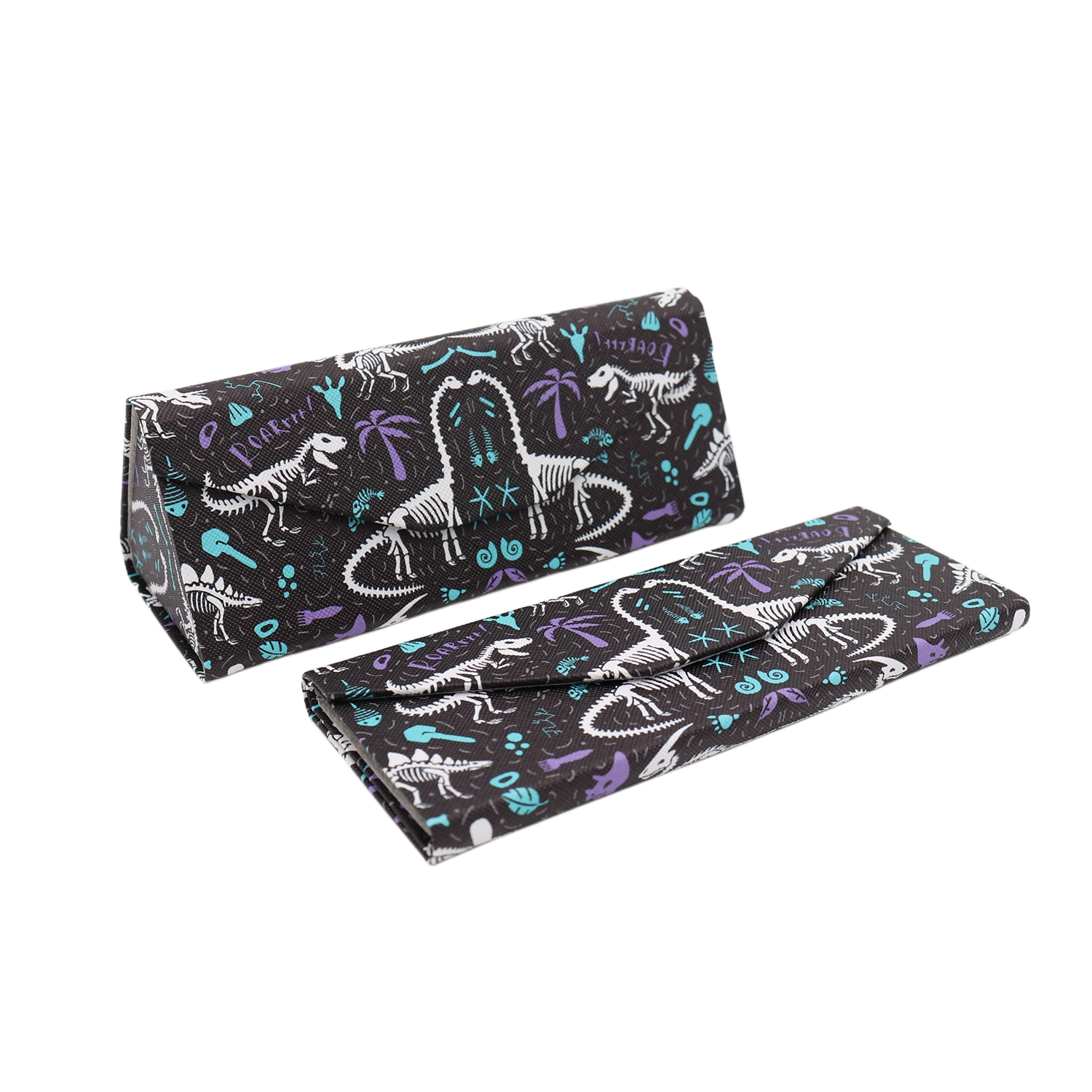 Dinosaur Fossils Print Glasses Case - Vegan Leather Magic Folding Hard Case