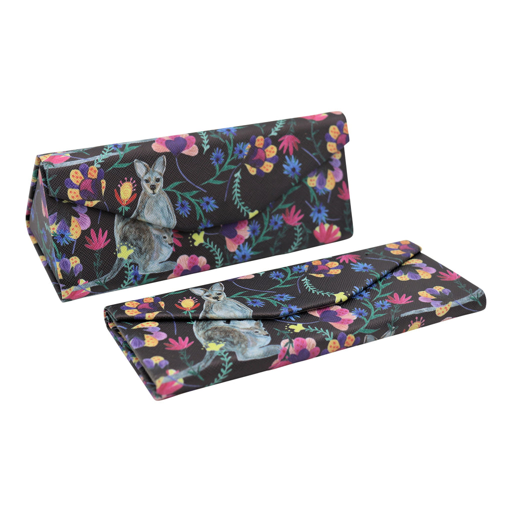 Kangaroo Print Glasses Case - Vegan Leather Magic Folding Hardcase