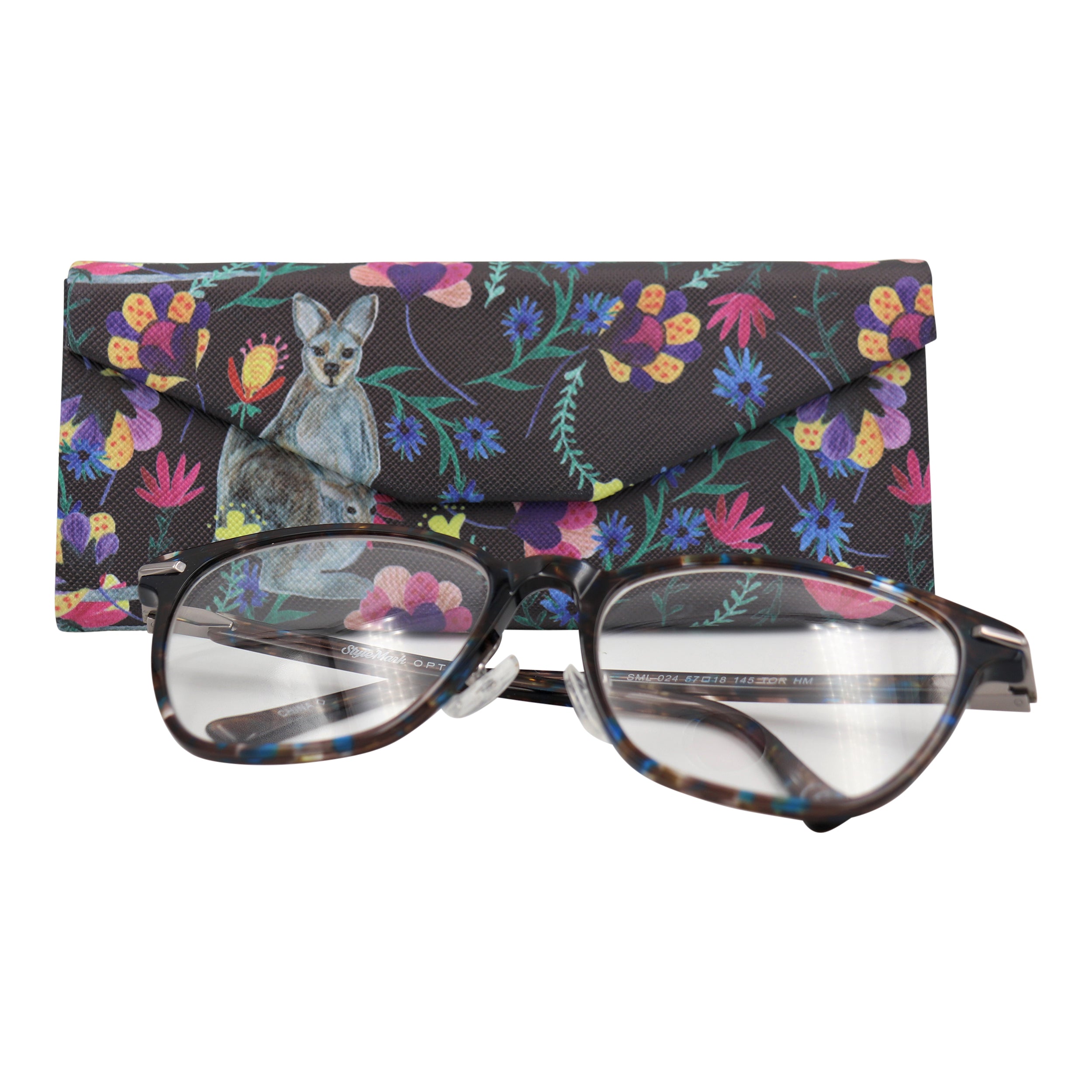 Kangaroo Print Glasses Case - Vegan Leather Magic Folding Hardcase