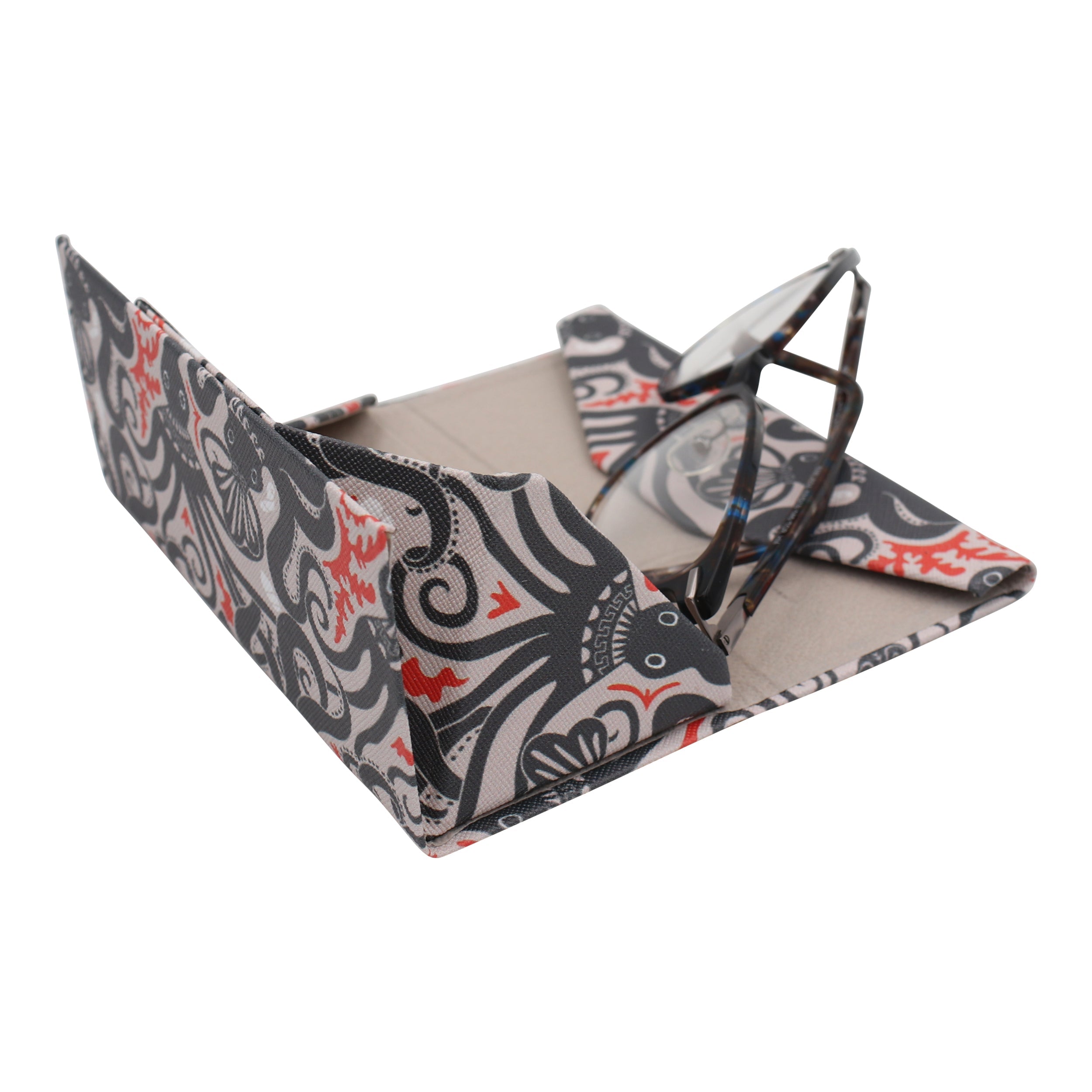 Octopus Print Glasses Case - Vegan Leather Magic Folding Hardcase