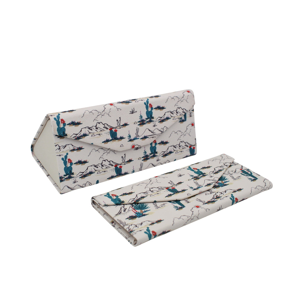Cactus Desert Print Glasses Case - Vegan Leather Magic Folding Hardcase