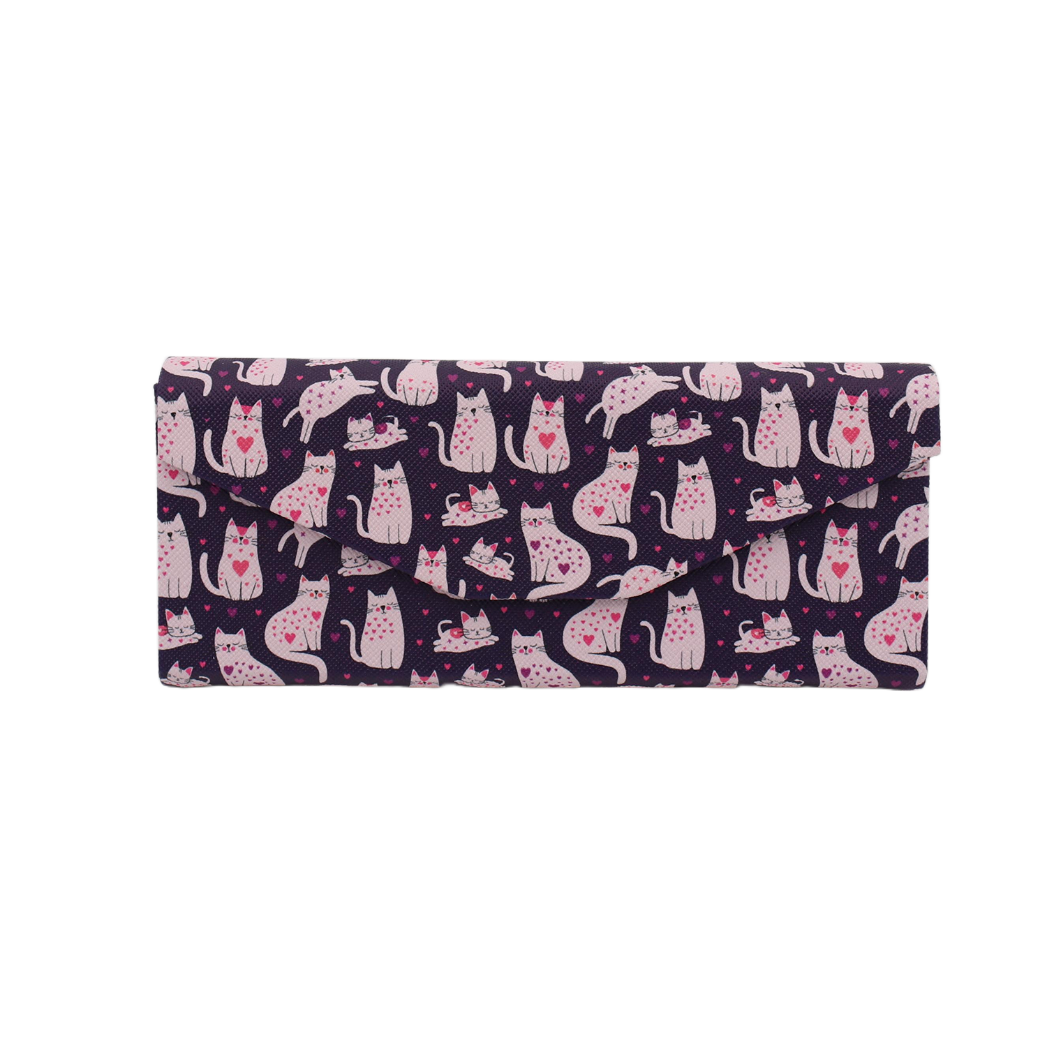 Lovely Cat Print Glasses Case - Vegan Leather Magic Folding Hard Case