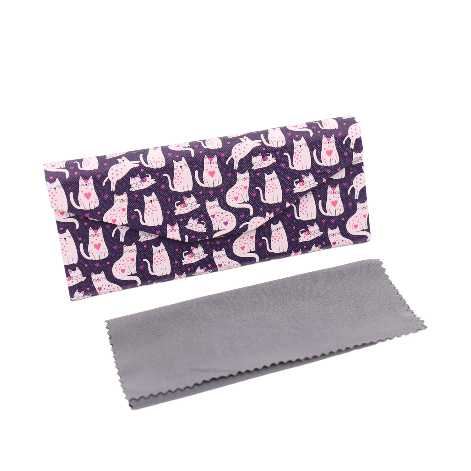 Lovely Cat Print Glasses Case - Vegan Leather Magic Folding Hard Case