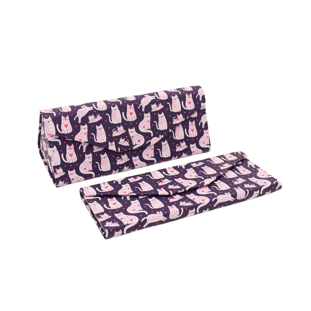 Lovely Cat Print Glasses Case - Vegan Leather Magic Folding Hard Case