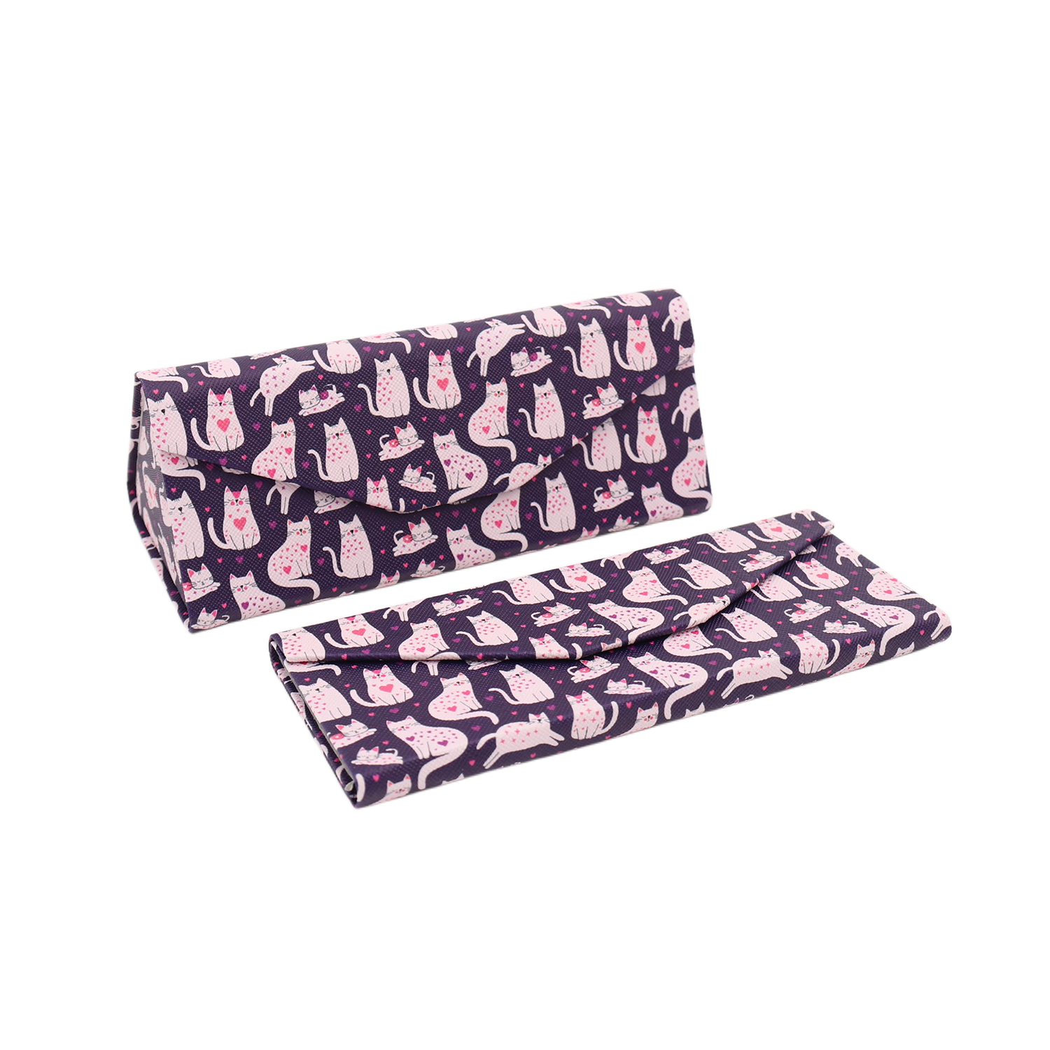 Lovely Cat Print Glasses Case - Vegan Leather Magic Folding Hard Case