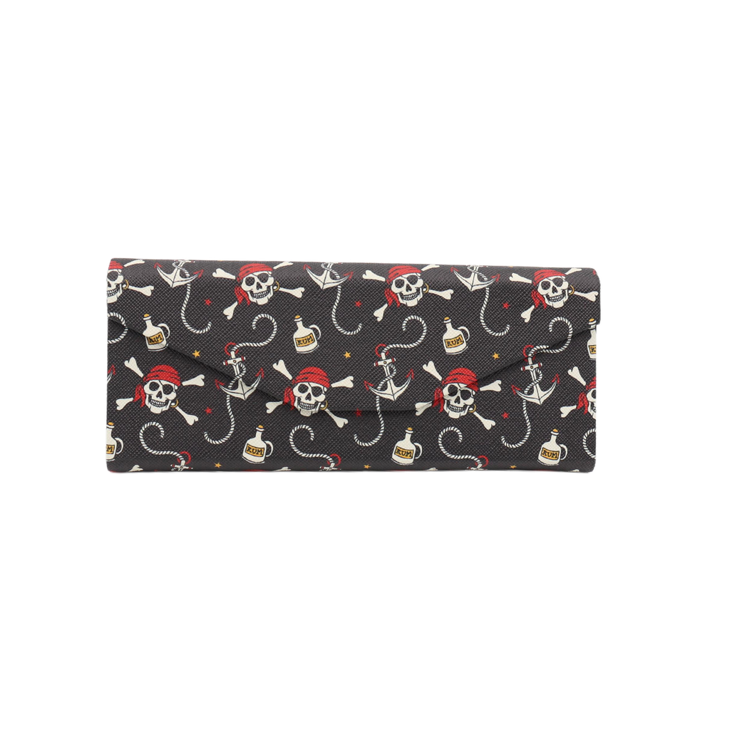Pirate Skully / Jolly Roger Print Glasses Case - Vegan Leather Magic Folding Hard Case