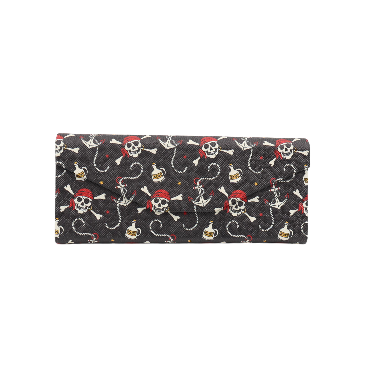 Pirate Skully / Jolly Roger Print Glasses Case - Vegan Leather Magic Folding Hard Case