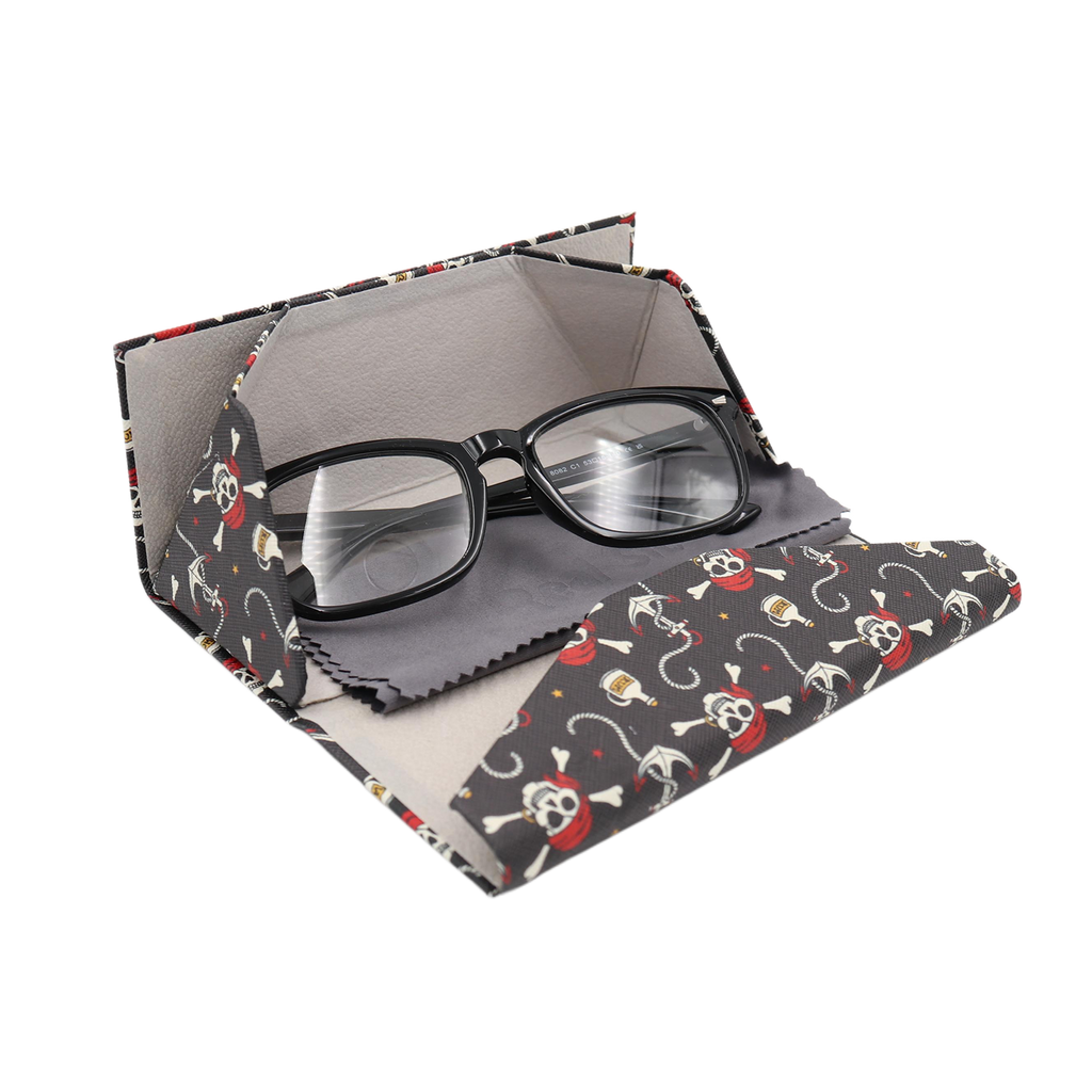 Pirate Skully / Jolly Roger Print Glasses Case - Vegan Leather Magic Folding Hard Case