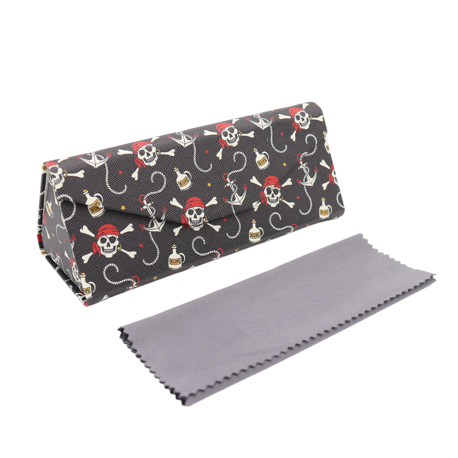 Pirate Skully / Jolly Roger Print Glasses Case - Vegan Leather Magic Folding Hard Case