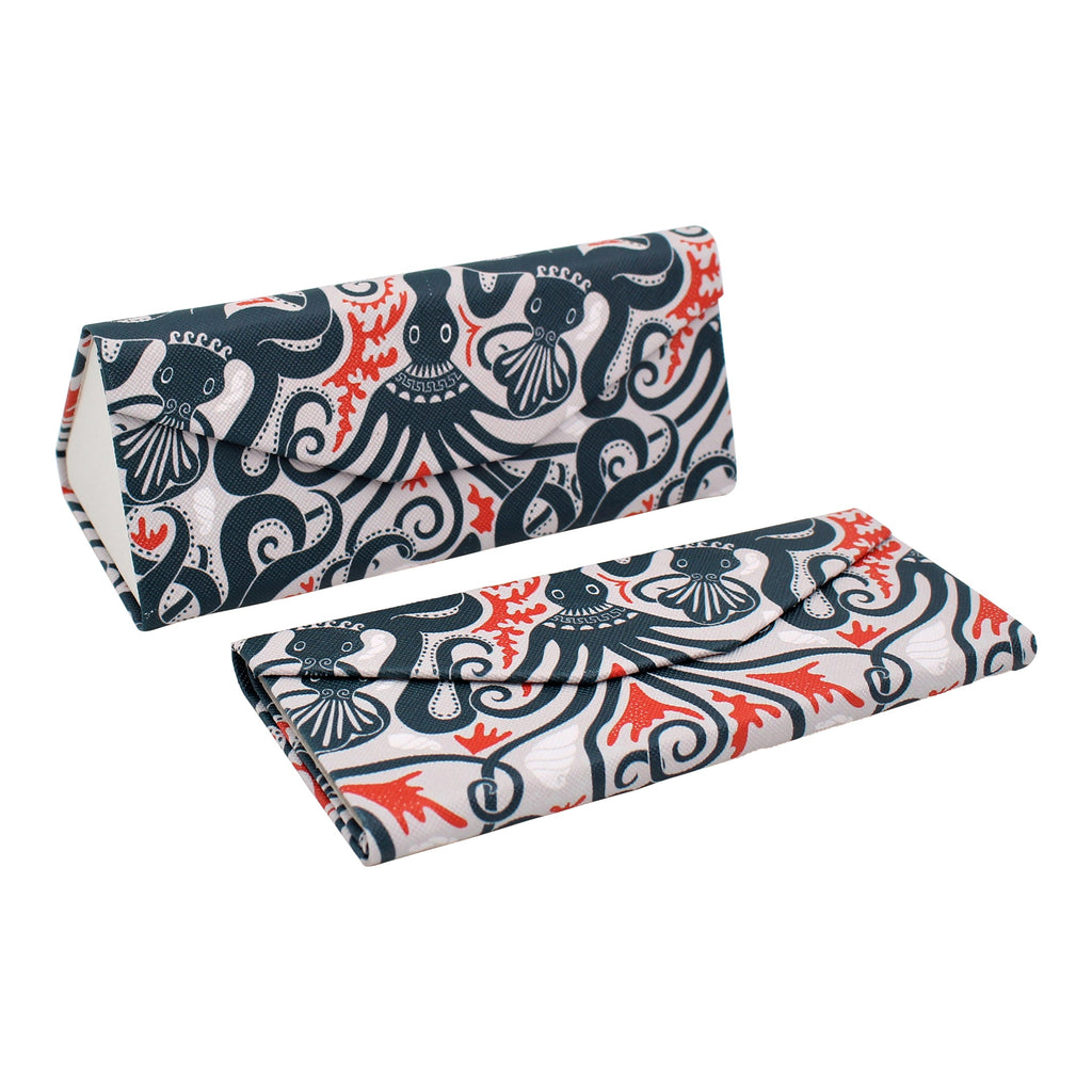 Octopus Print Glasses Case - Vegan Leather Magic Folding Hardcase