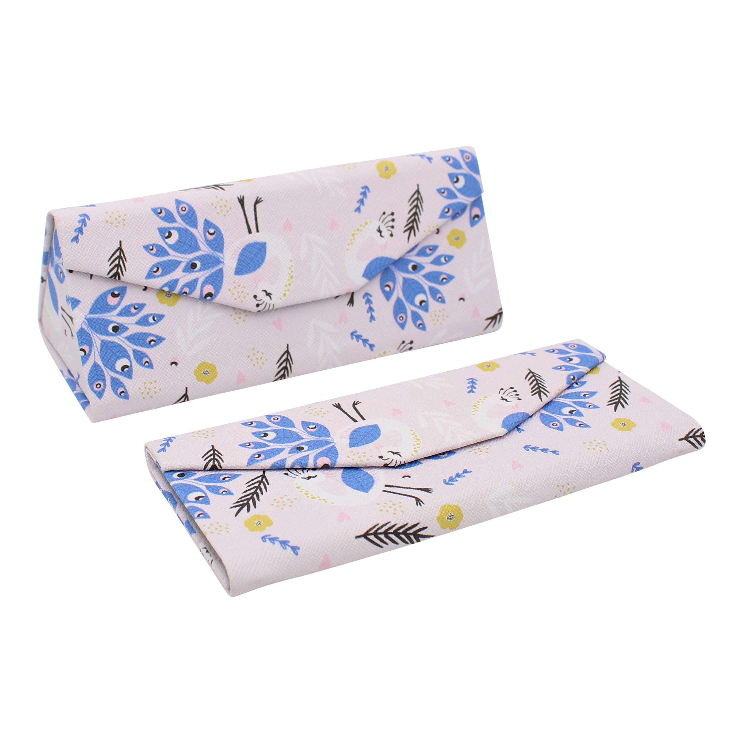 Peacock Print Glasses Case - Vegan Leather Magic Folding Hardcase