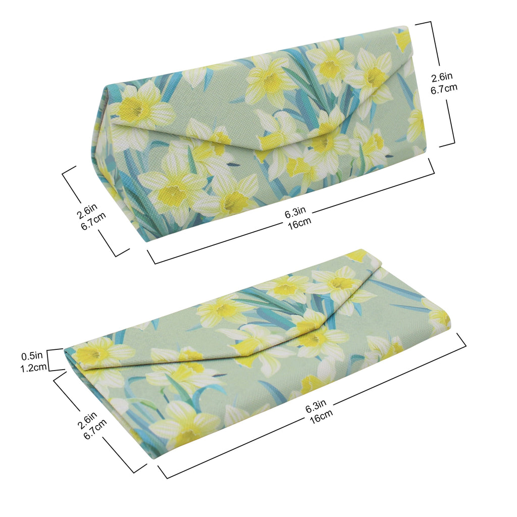 Daffodil Print Glasses Case - Vegan Leather Magic Folding Hardcase