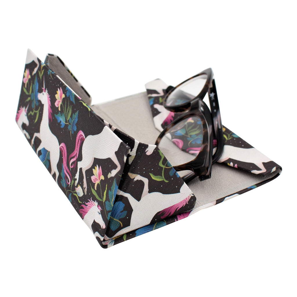 Unicorn Print Glasses Case - Vegan Leather Magic Folding Hardcase