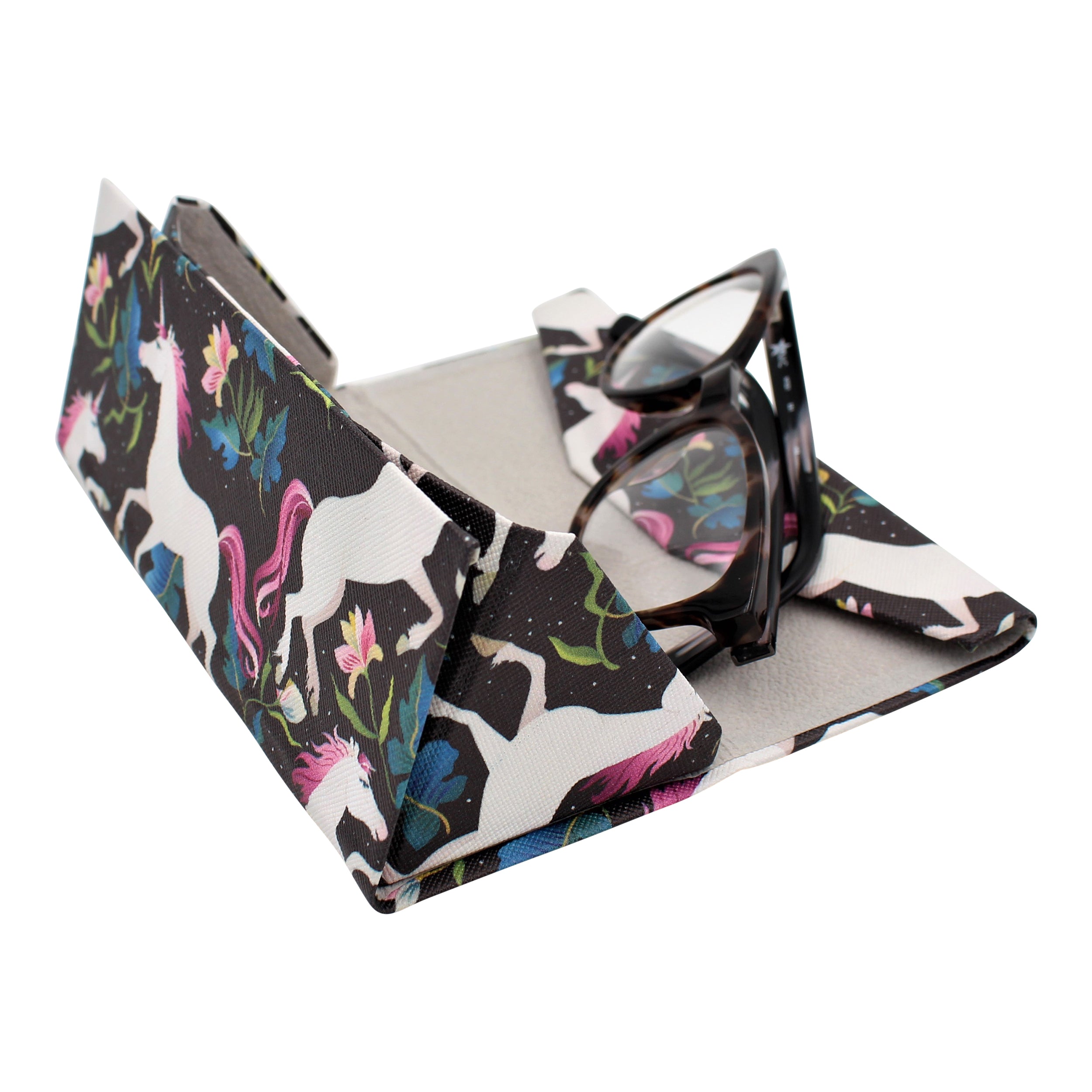 Unicorn Print Glasses Case - Vegan Leather Magic Folding Hardcase