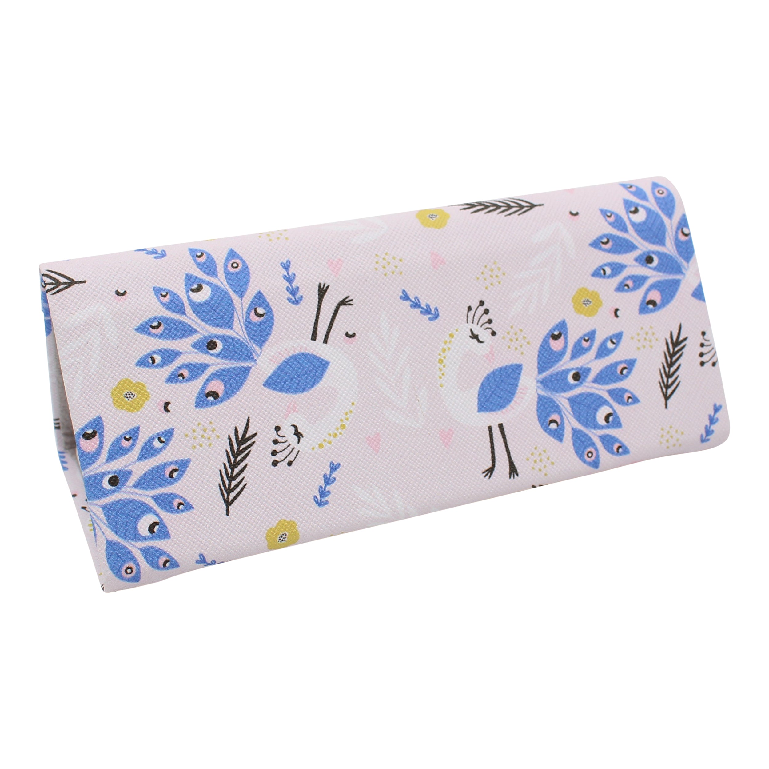 Peacock Print Glasses Case - Vegan Leather Magic Folding Hardcase