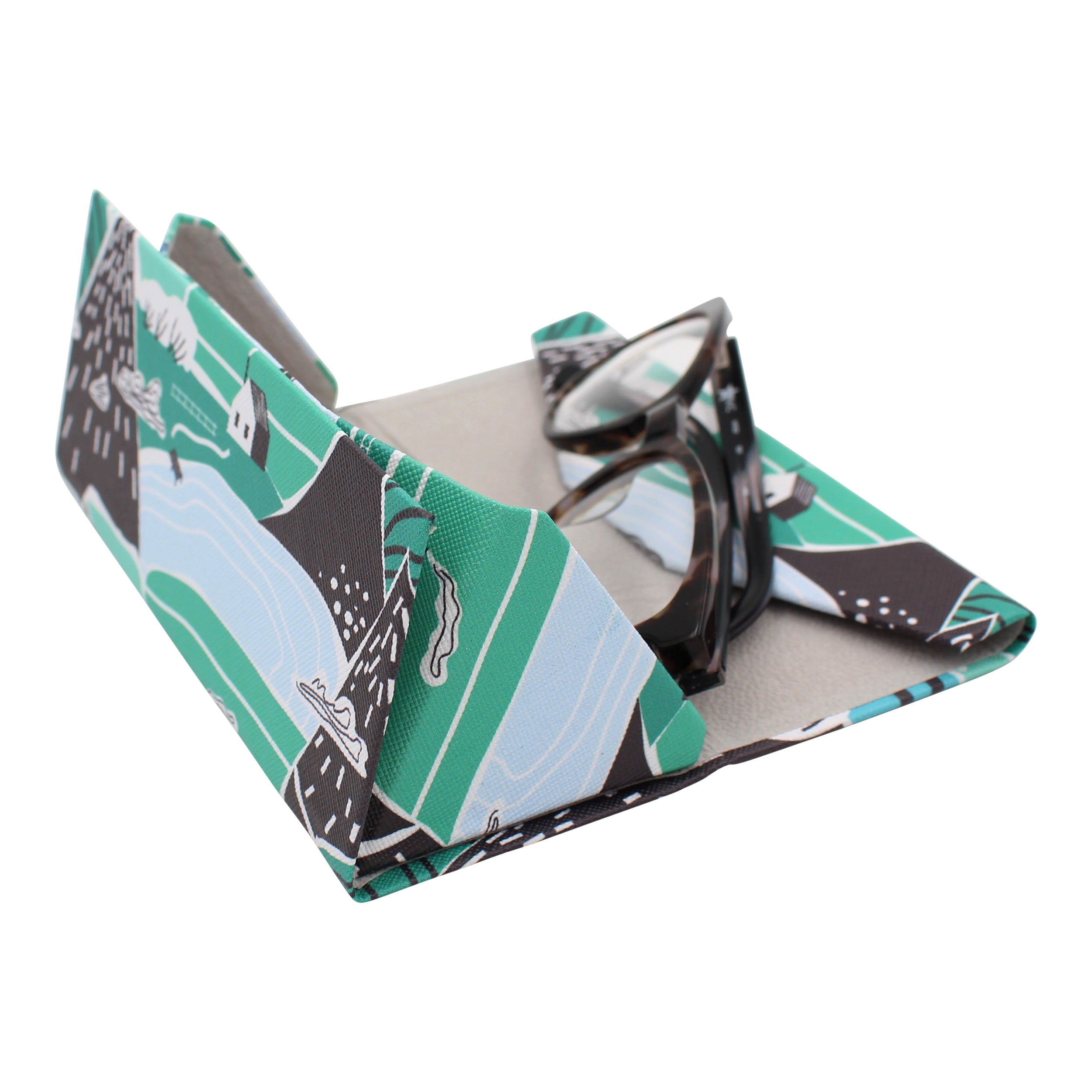Farm House Print Glasses Case - Vegan Leather Magic Folding Hardcase