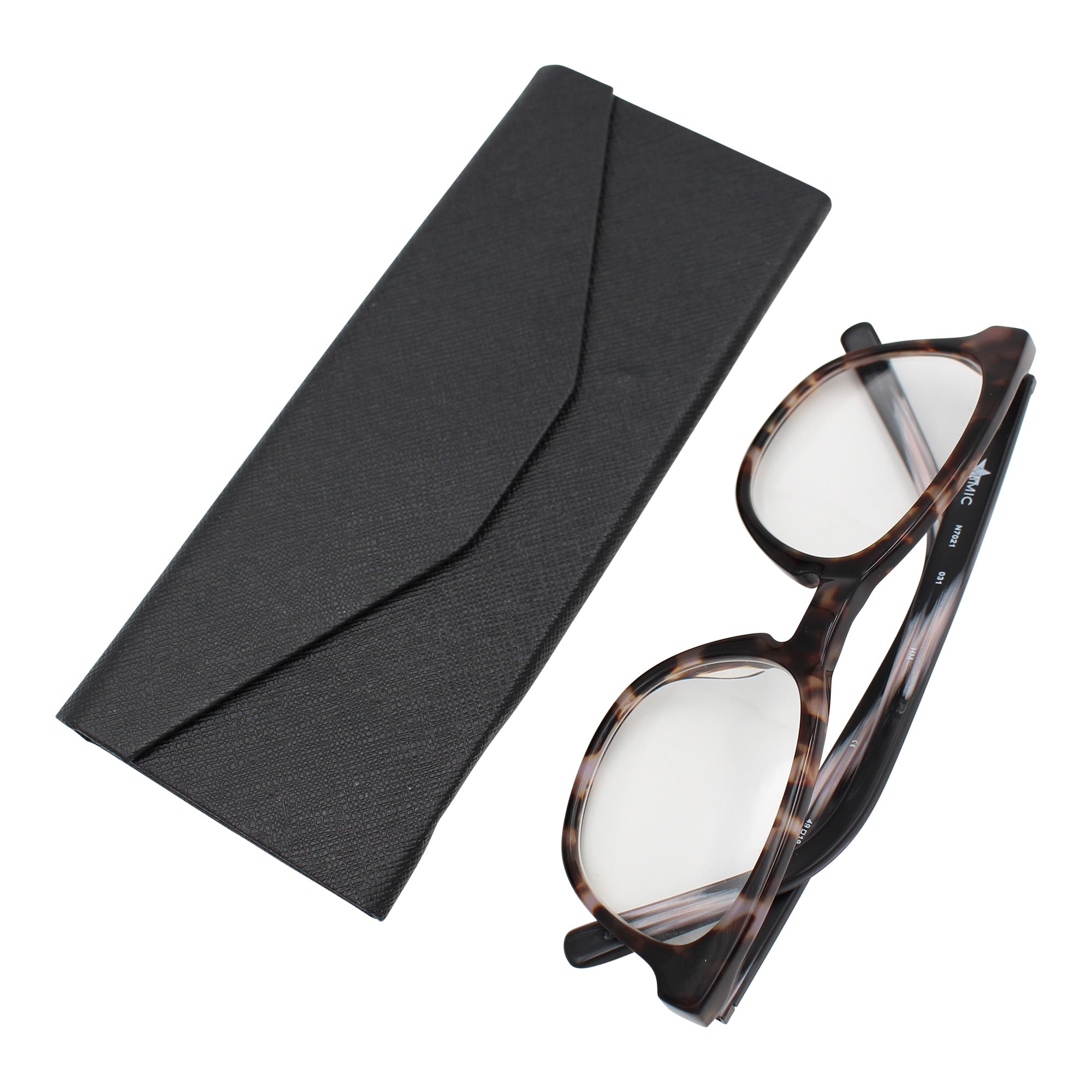 Black Solid Color Glasses Case - Vegan Leather Magic Folding Hardcase