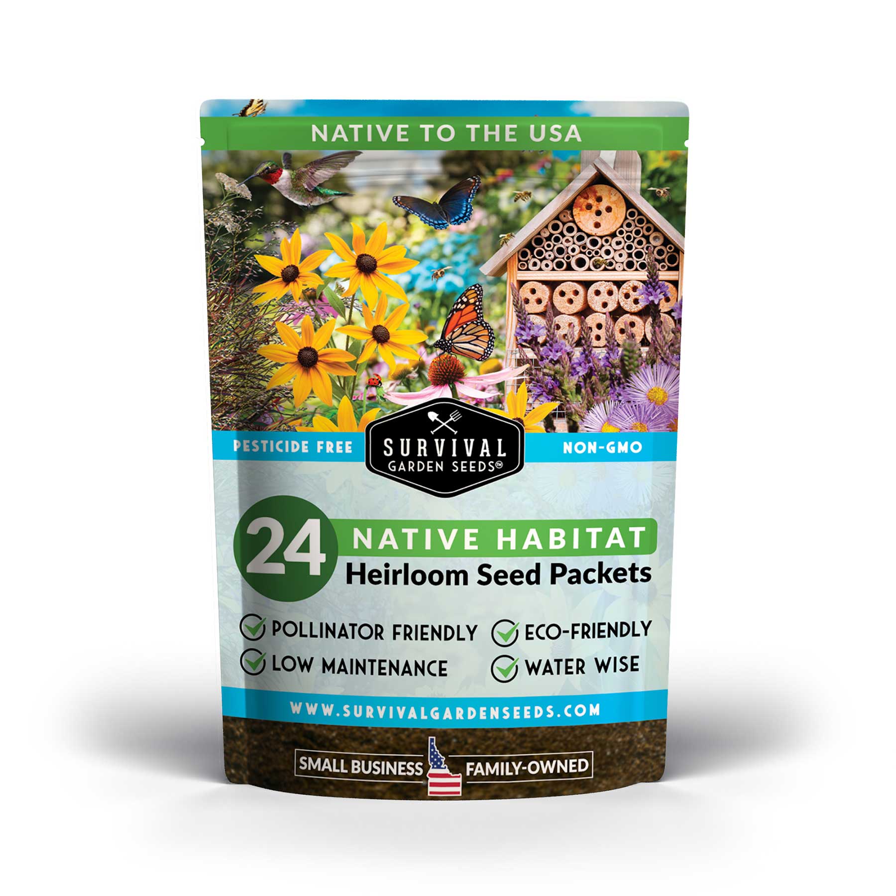 Native Habitat Seed Collection – 24 Native Wildflowers & Grasses for Pollinators, Meadows & Low-Maintenance Landscapes