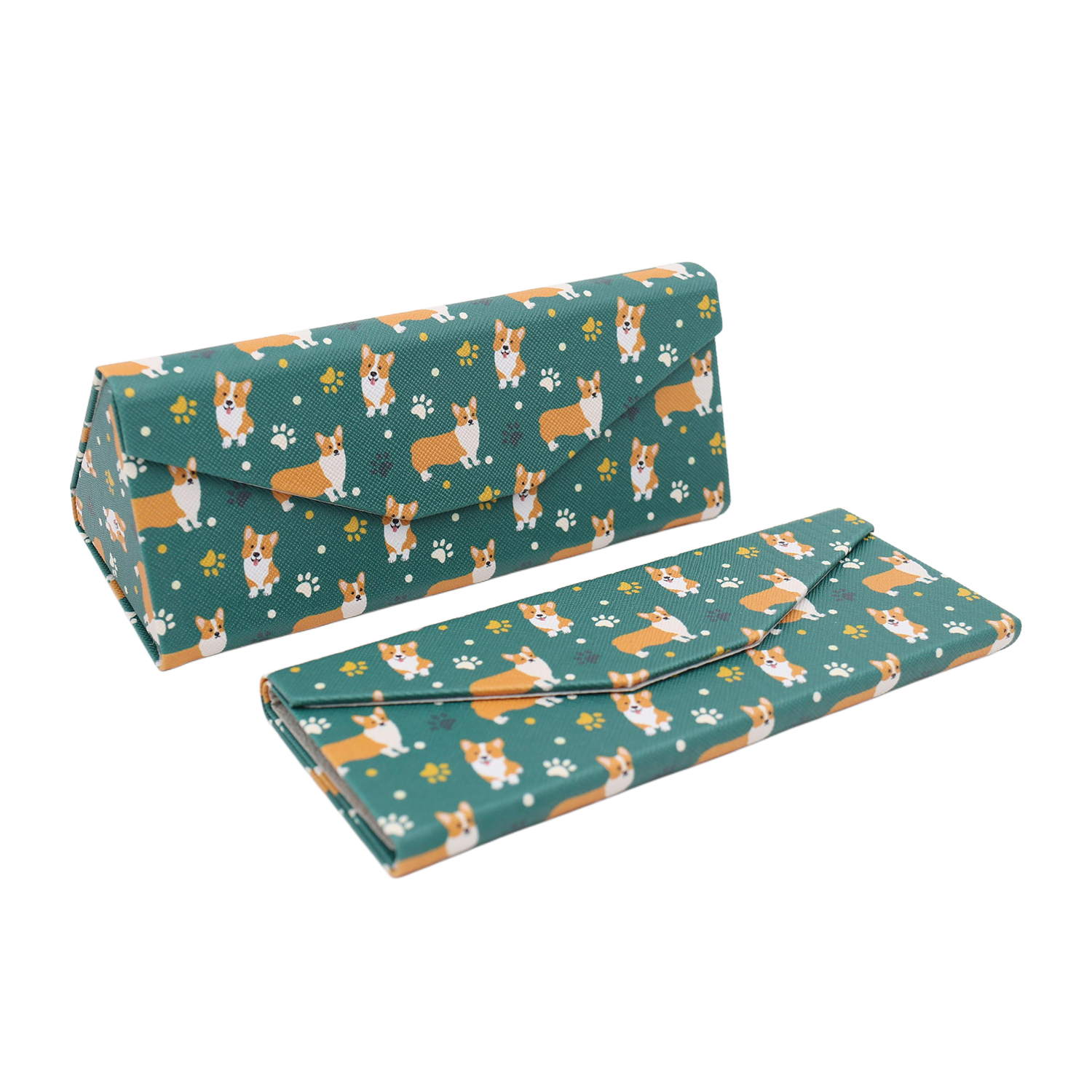 Welsh Corgi Print Glasses Case - Vegan Leather Magic Folding Hard Case