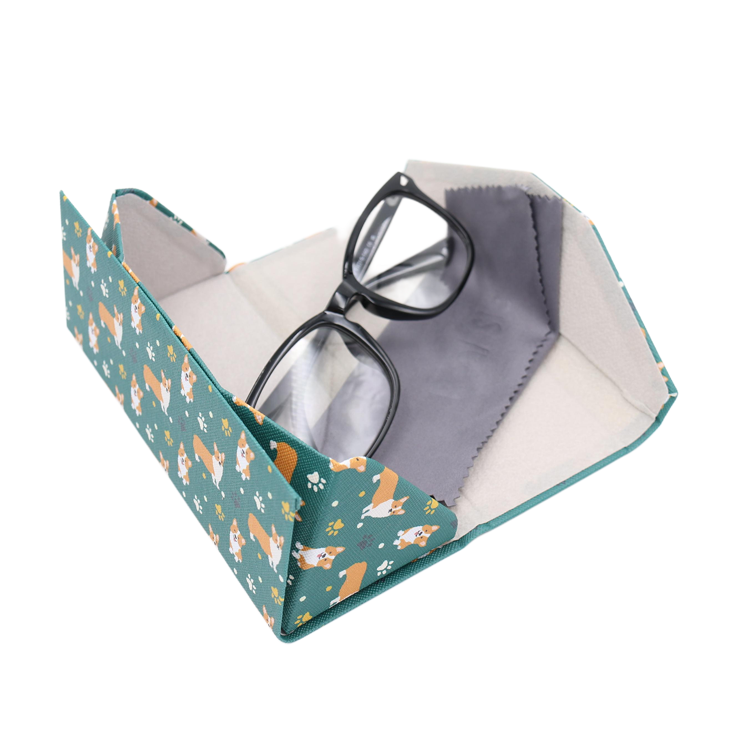 Welsh Corgi Print Glasses Case - Vegan Leather Magic Folding Hard Case