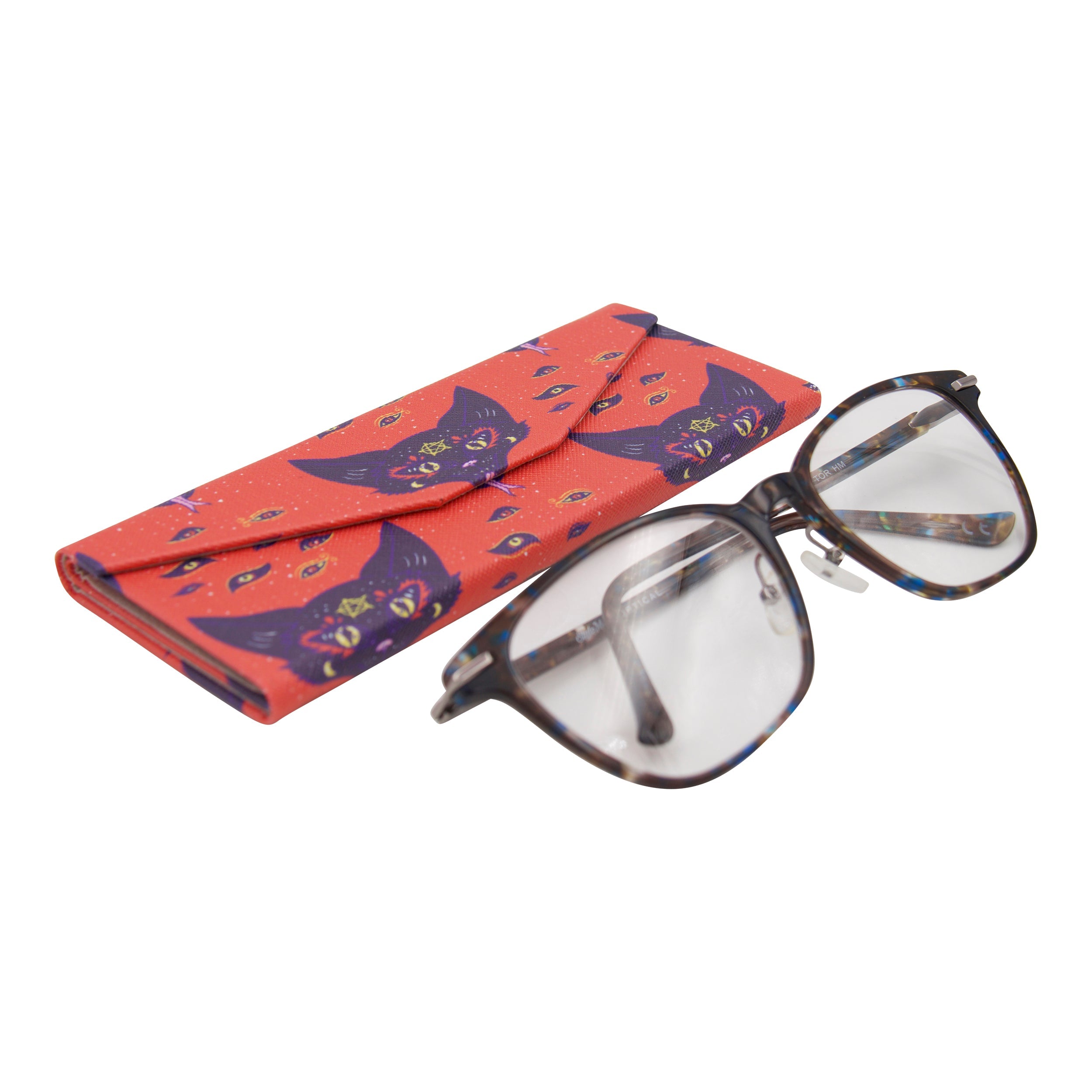 Baphomet Cat Print Glasses Case - Vegan Leather Magic Folding Hardcase