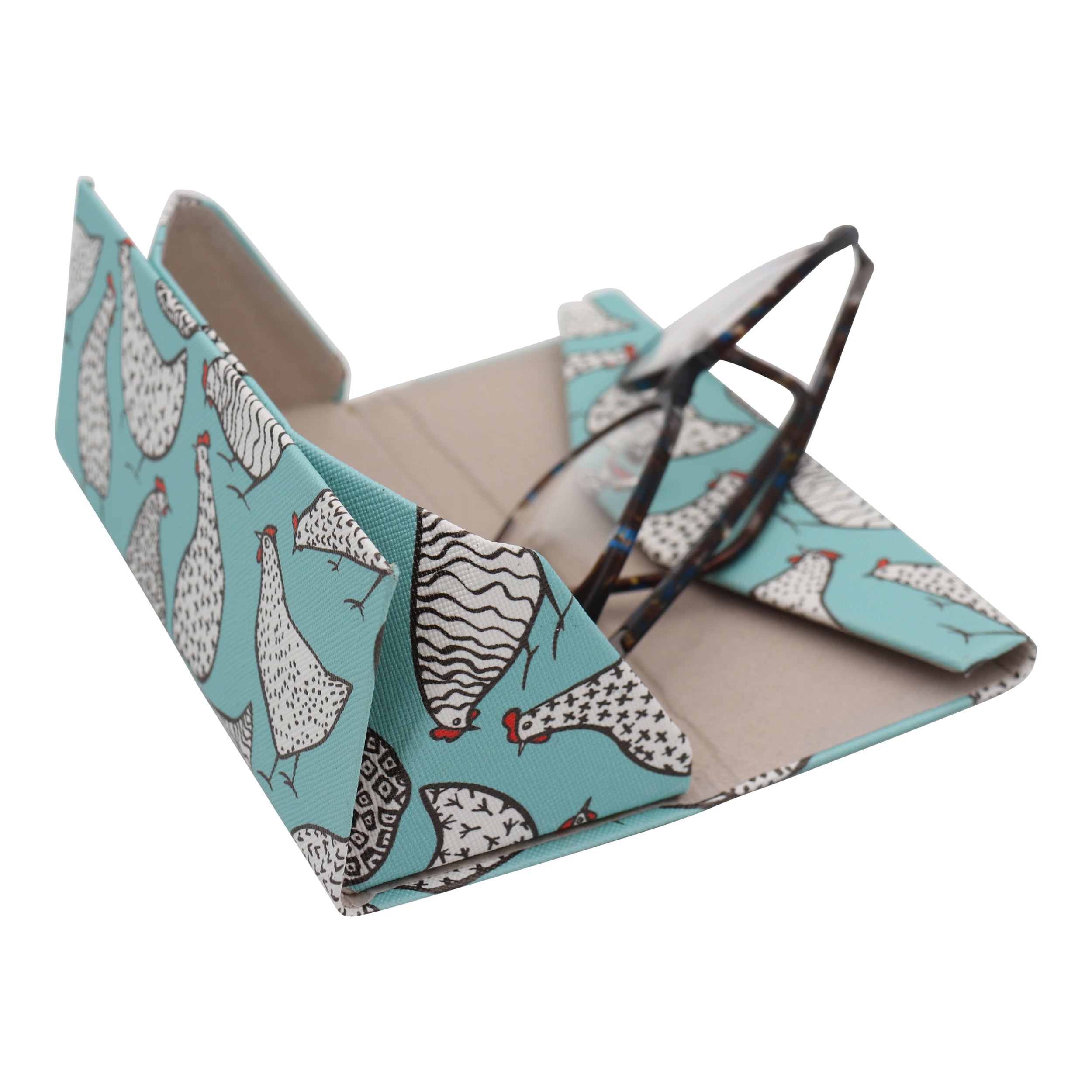 Chicken Print Glasses Case - Vegan Leather Magic Folding Hardcase
