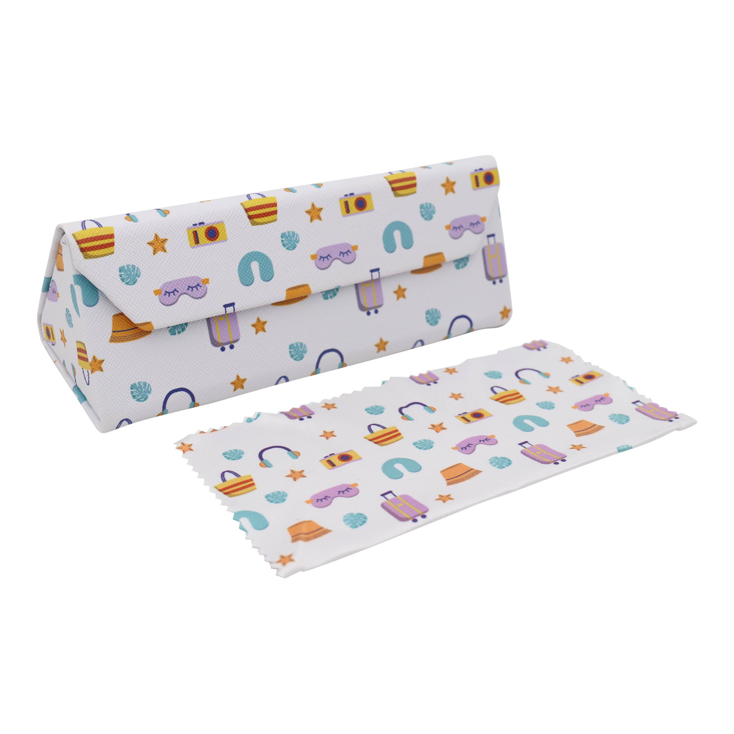 Travel & Trip Print Glasses Case - Vegan Leather Magic Folding Hardcase