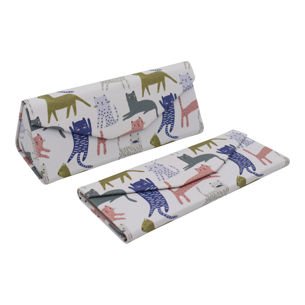 Indie Cat Print Glasses Case - Vegan Leather Magic Folding Hardcase